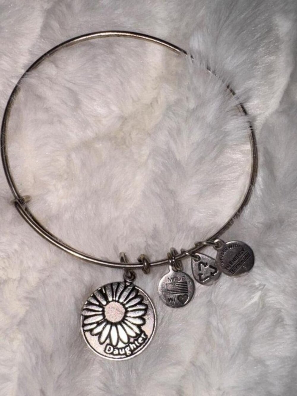 Alex and Ani silver bangle Daughter flower charm